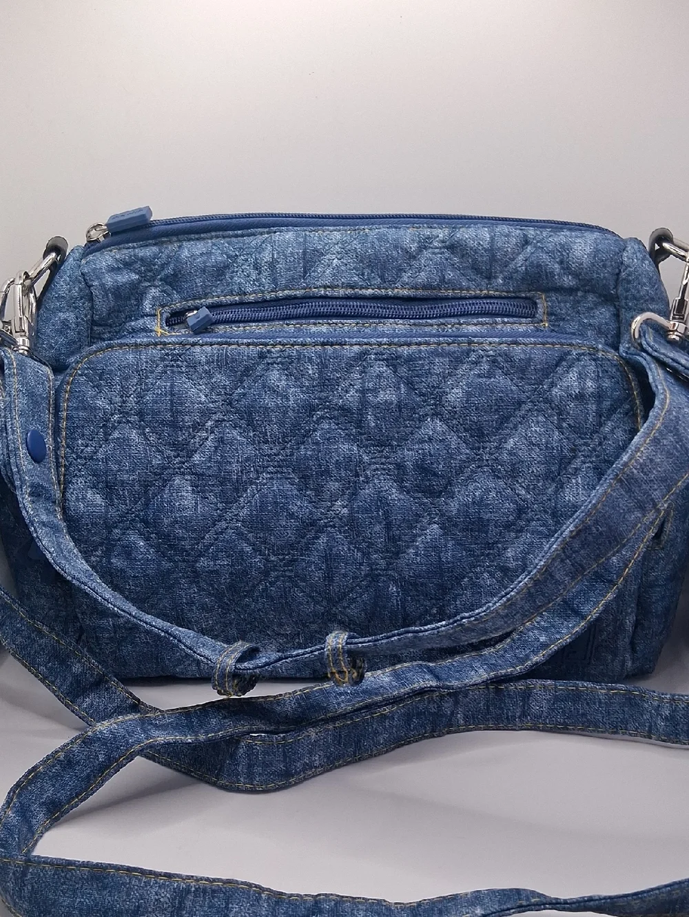 Quilted Denim Baby Crossbody Bag - Blue